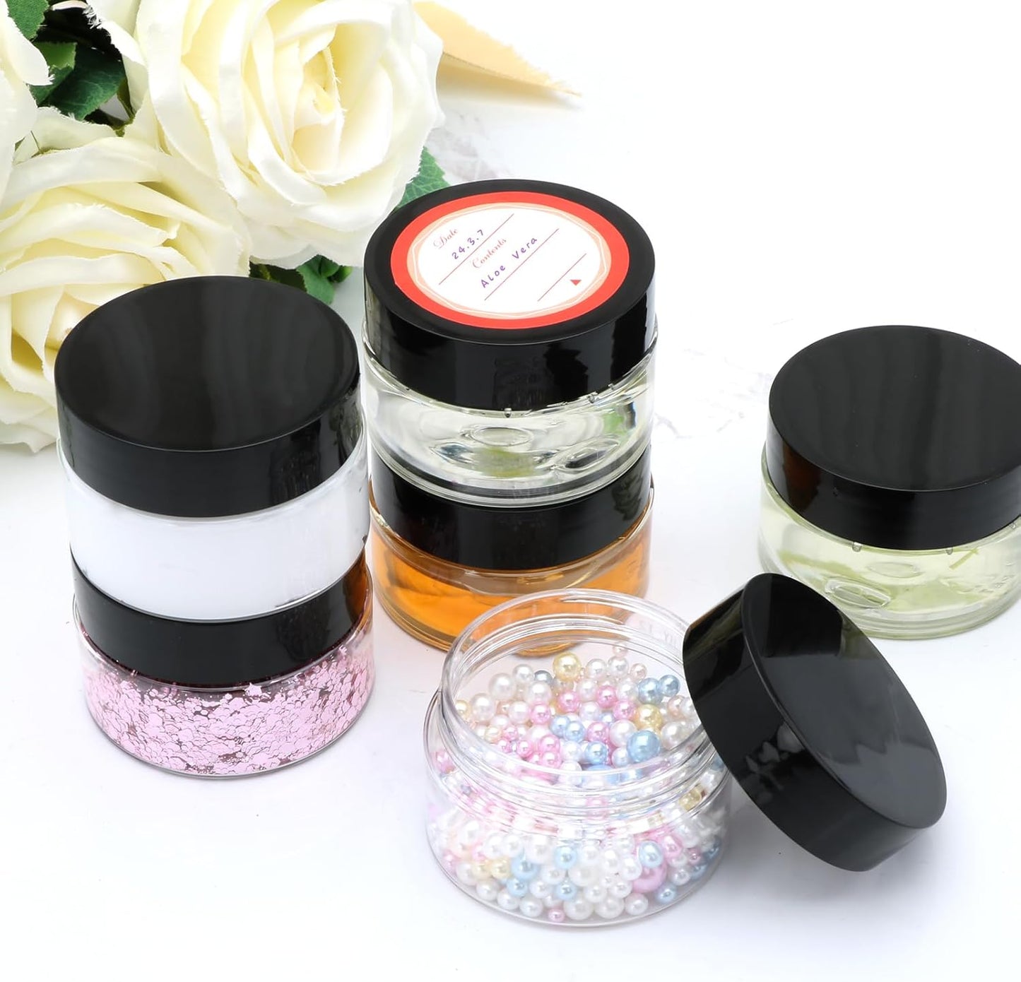 20 Pack 1oz Plastic Containers with Lids, Jars with Lids, Great for storing,lip balms, creams, ointments, cosmetics, samples