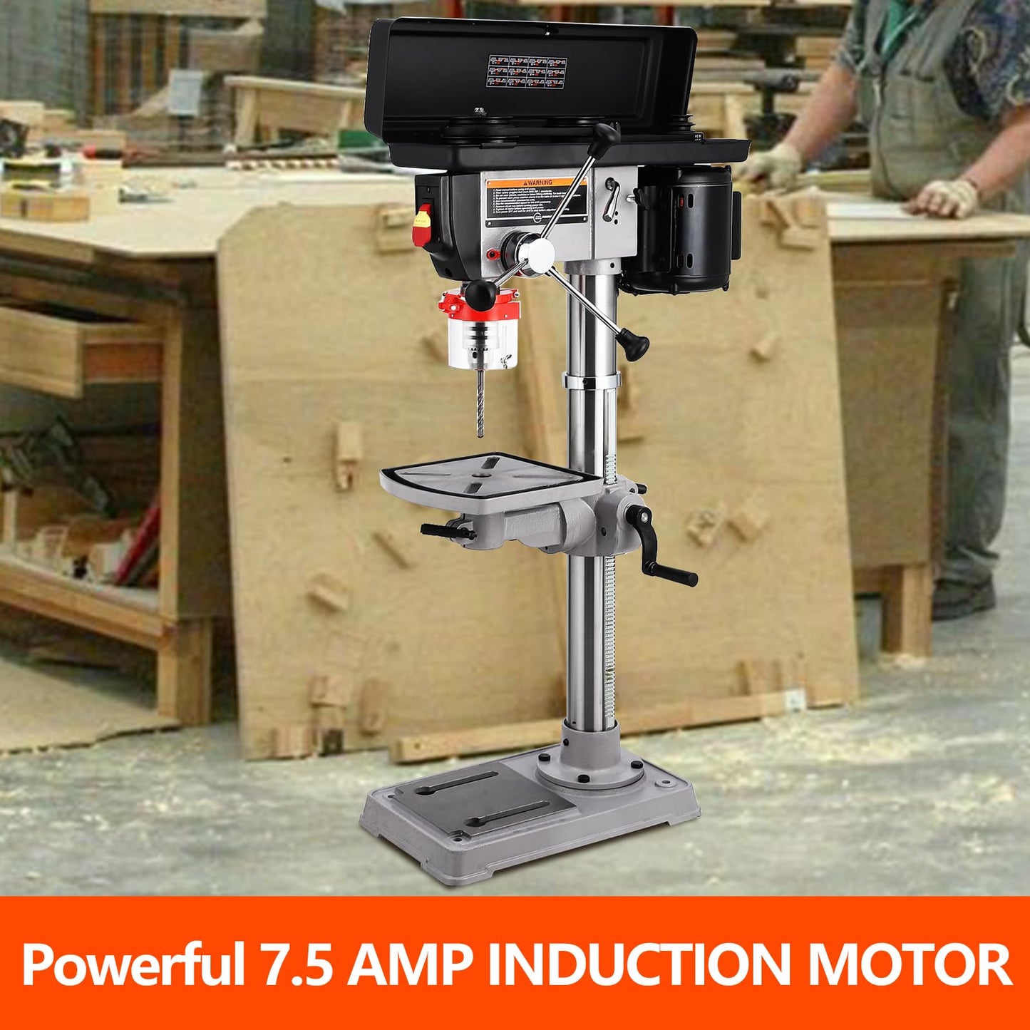 13 in Benchtop Drill Press, 7.5 Amp 120V, 288-3084 RPM Variable Speed Cast Iron Bench Drill Press, 0-45°Tilting Worktable, Tabletop Drilling Machine for Wood Metal