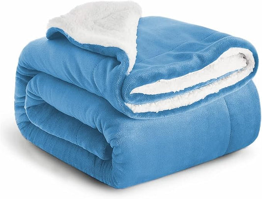 IR Imperial Rooms Sherpa Blankets Queen Size - Thick and Warm Blankets for Winter, Reversible Soft and Fuzzy Fluffy Queen Size Blanket for Bed, Light Blue, 90x90 Inches