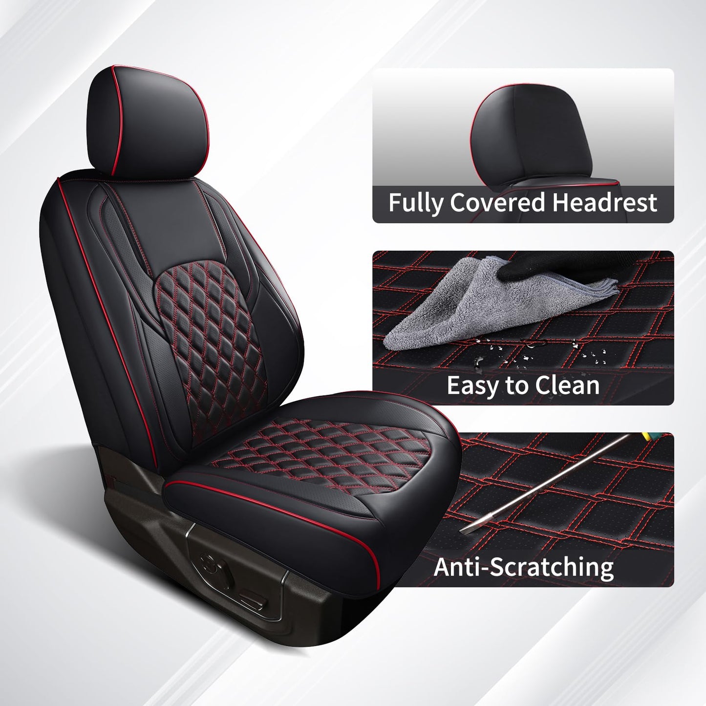 Huidasource Full Coverage F150 Seat Covers Cushion Protector Fit for 2015-2025 Ford F150 SuperCrew & 2017-2025 F250 F350 F450 Super Duty Crew Cab XL XLT Lariat King Ranch Platinum(Full Set/Black&Red)