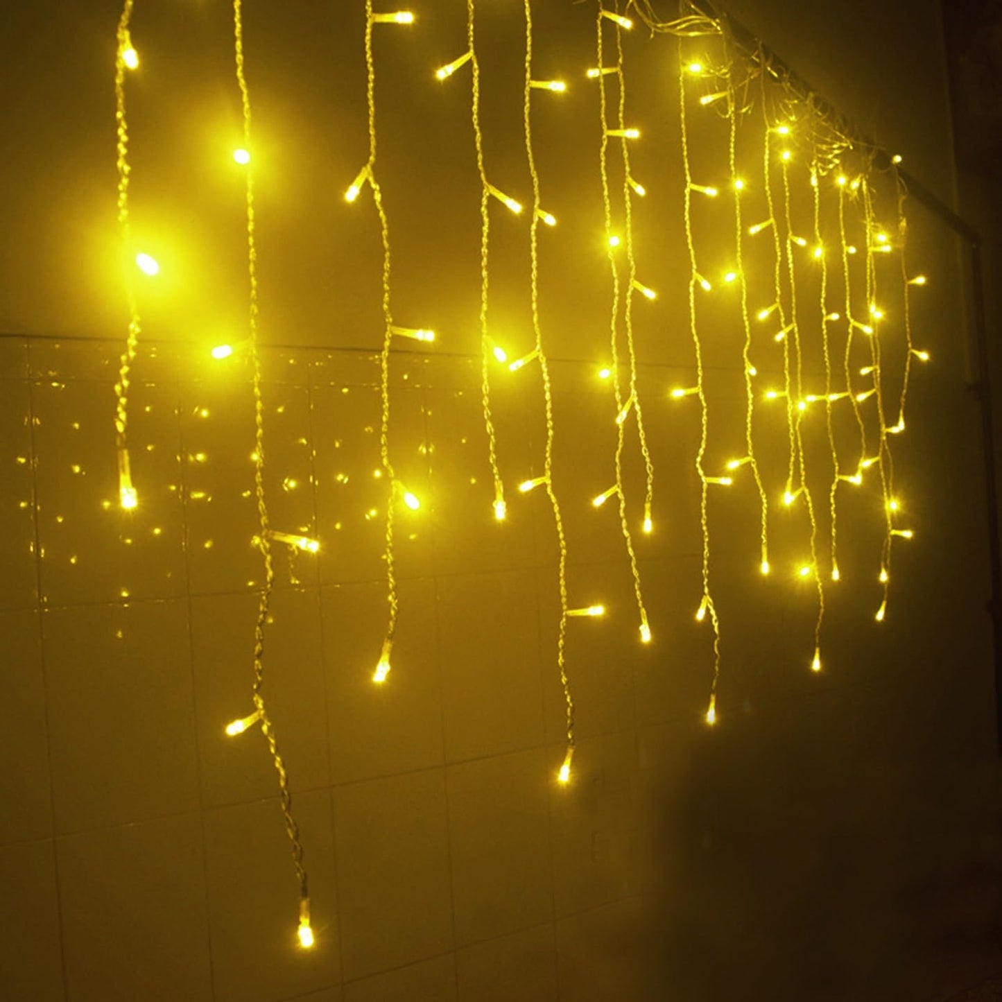 FATONESA LED Icicle Christmas Lights, 16.4FT 216 LEDs Fairy Extendable Curtain 8 Modes Dangling Twinkle Novelty Hanging String Lights for Ceiling Garden Party Decorations, Warm White 5M