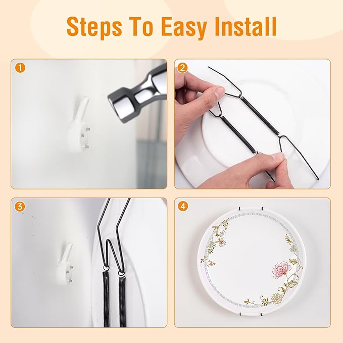 Bilillo Plate Hangers for The Wall, Suitable for 6''-8'' Decorative Plate,Invisible Heavy Duty Wire Plate Holder with Wall Hooks, Plate Hangers for Displaying Plates, Platter, Dish (Black)