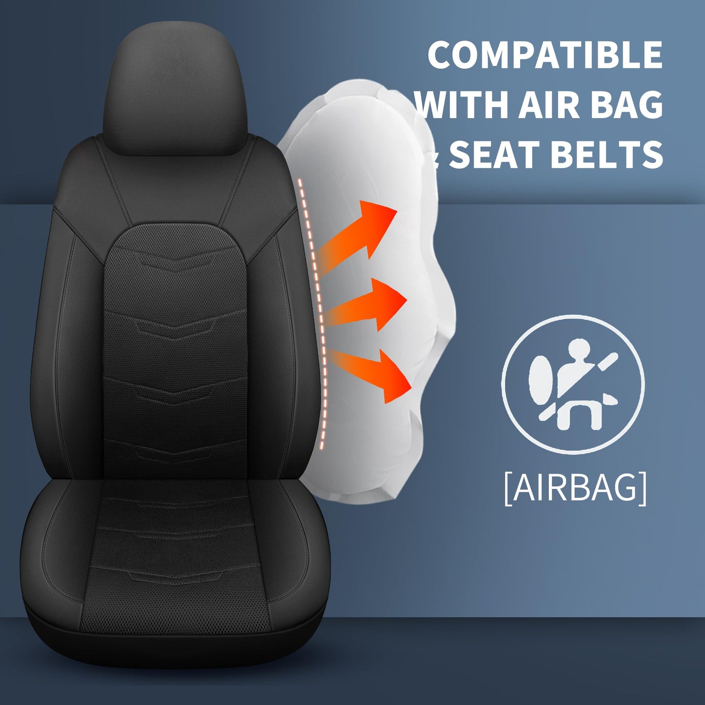 HChengkikz Car Seat Covers Full Set,Leather Car Seat Covers,Breathable and Sporty Car Seat Cover,Universal Fit Anti-Slip Seat Covers for SUV Cars Sedan and Truck(Full Seat,Black,N2)