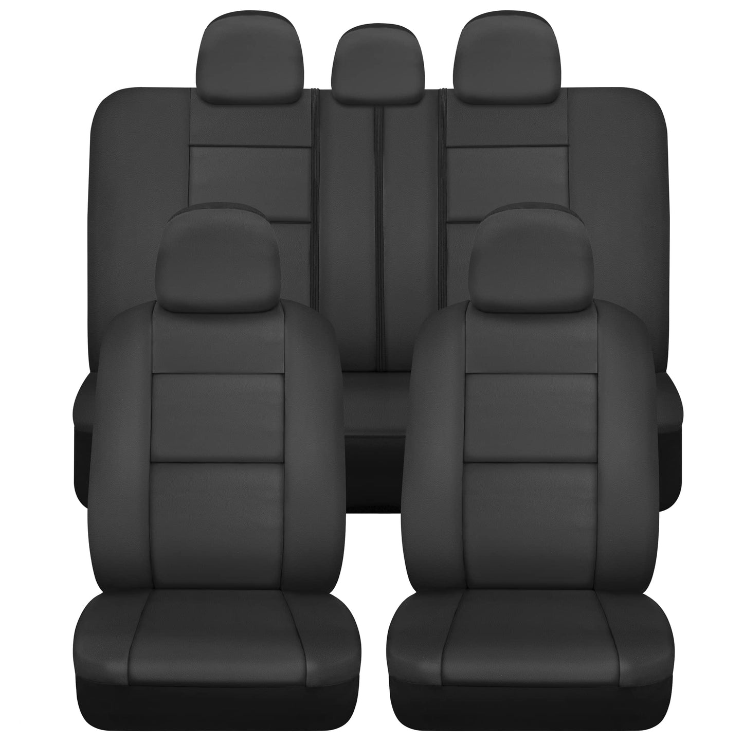 BDk Faux Leather Car Seat Cover Full Set - Front & Rear Split Bench Black Seat Covers For SUV & Truck Seat Covers, Airbag Compatible - Interior Protective Seat Covers for Car Seats & Car Accessories