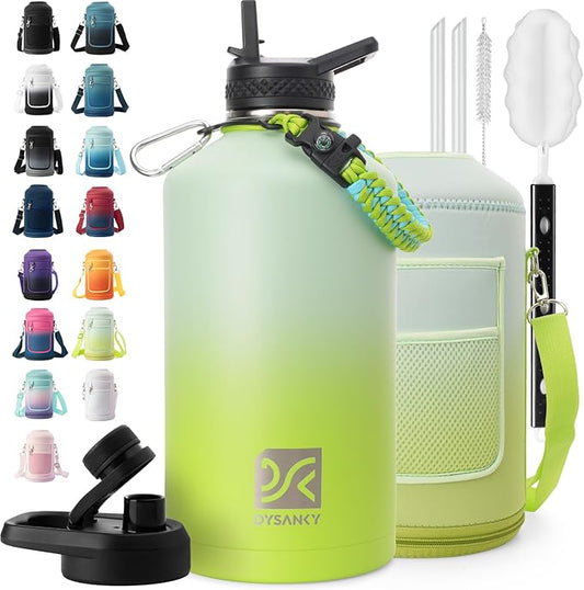 DYSANKY 1 Gallon Insulated Water Bottle | Upgraded Thickened Stainless Steel Metal Portable Sports Large Water Jug for Gym and Hiking with Carrier Bag, Handle Strap | BPA-Free 128 oz