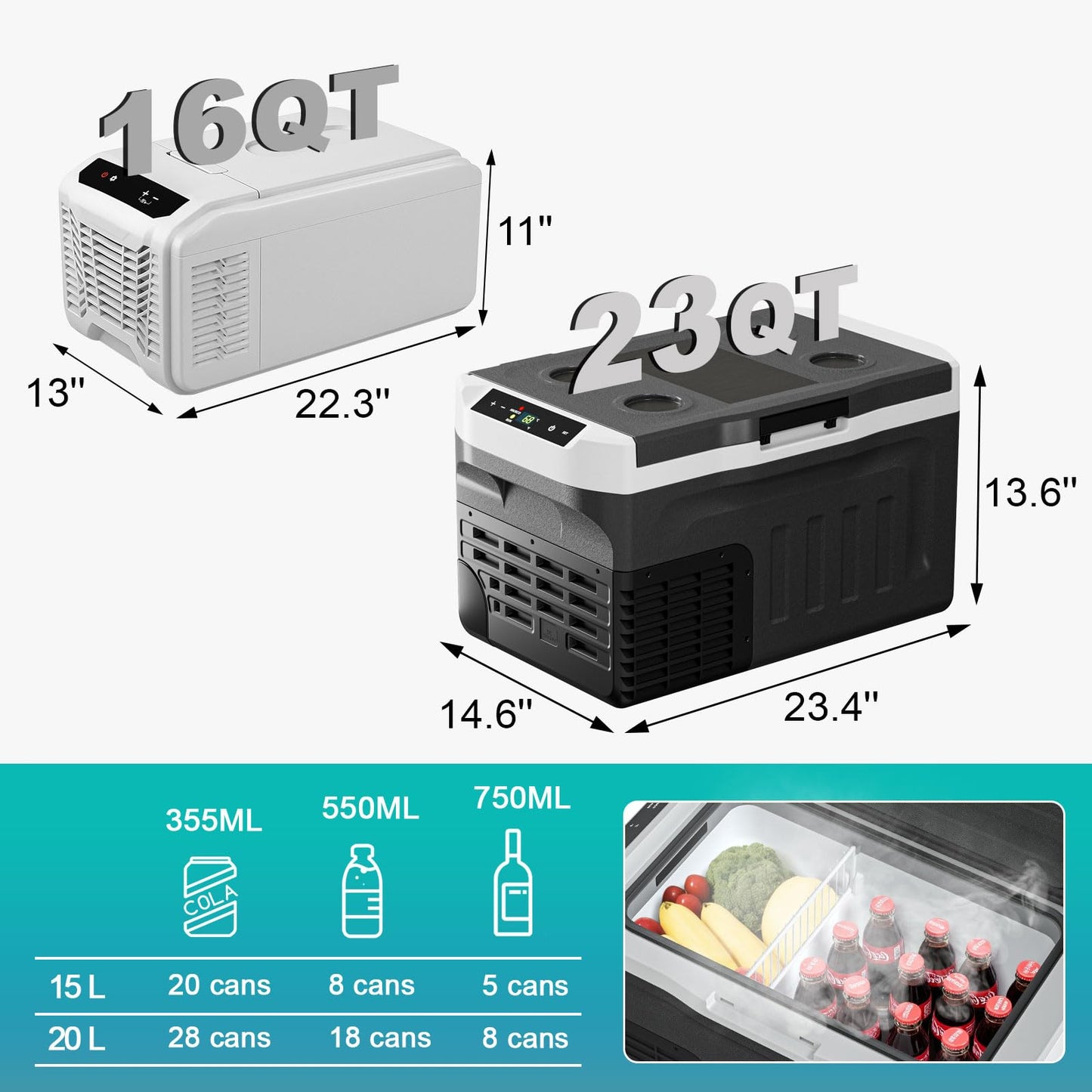 Erivess 12 Volt Refrigerator, 16QT(15L) Portable Freezer Compressor Cooler, 12/24V DC & 110-240V AC, -4℉~68℉ Dual Mode, Car Fridge for Camping, Travel, Truck, RV, Boat