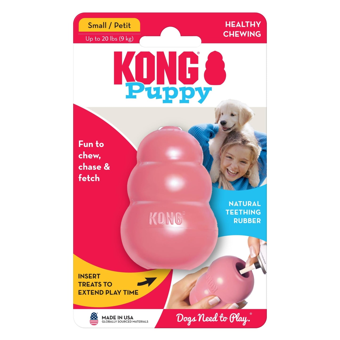 KONG - Puppy Toy Natural Teething Rubber - Fun to Chew, Chase and Fetch - for Small Puppies - Pink