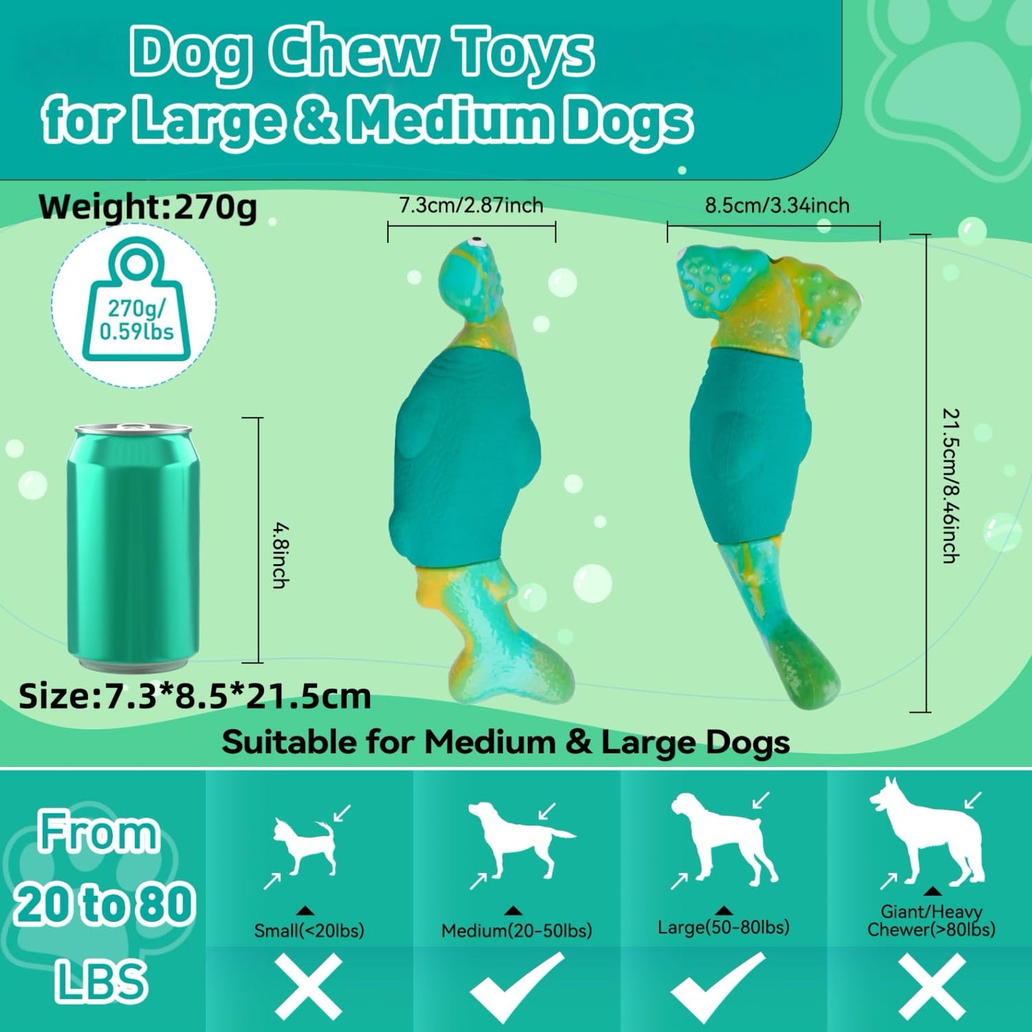 BIKIISEN Dog Toys for Aggressive Chewers, Interactive Dog Chew Toys for Large Dogs, Squeaky Chew Toys to Keep Them Busy, Tough Toys for Medium/Large Breed (Green)