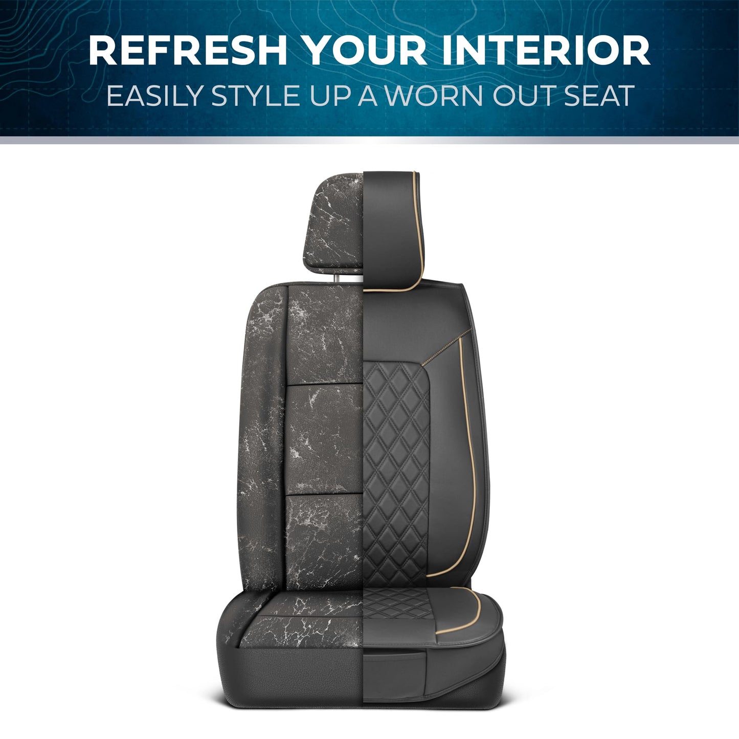 MotorBox Prestige Faux Leather Seat Covers Full Set – Semi-Universal Fit for Cars, Trucks & SUVs – Napa Style 2 Front Seat Covers + Rear Bench – Durable Interior Protector, Easy Install