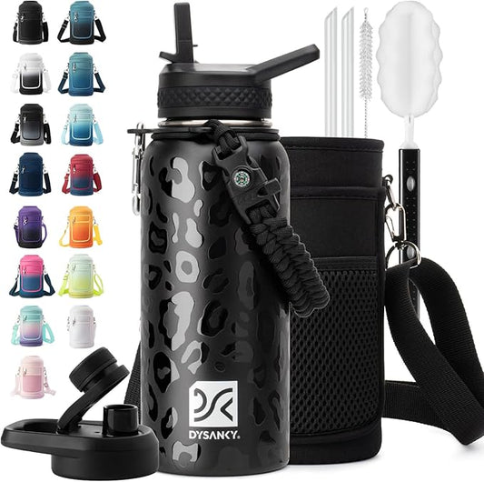 DYSANKY Insulated Water Bottle | Thickened Stainless Steel Vacuum Metal | Portable Sports Water Jug for Gym and Hiking with Straw, Carrier Bag, Handle Strap | BPA-Free 32 oz