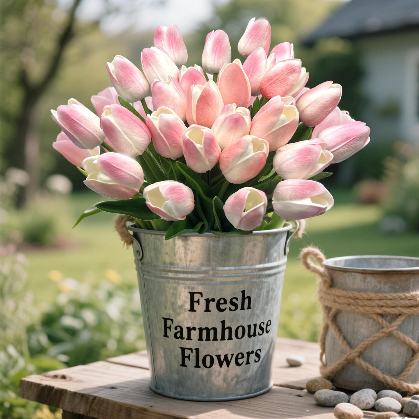 Carfoeny 16pcs Tulips Artificial Flowers Faux Tulip Bulbs Real Touch Bouquet Fake Pink Silk Tulips Floral Arrangement for Wedding Mothers Day Halloween Home Indoor Outdoors Tables Vase Planters Decor