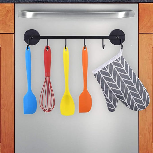 6 Hooks Magnetic Utensil Holder Untensil Rack Tool Hanger Organizer for Refrigerator, Metal Cabinet, Metal Stove, Grill, BBQ