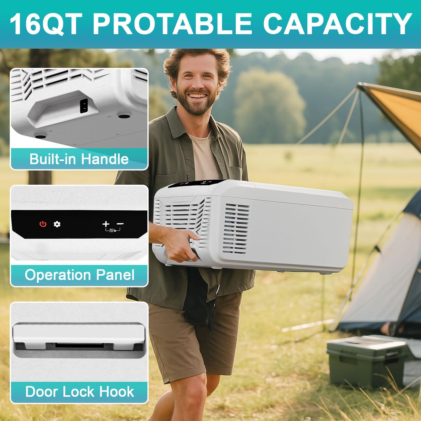 Erivess 12 Volt Refrigerator, 16QT(15L) Portable Freezer Compressor Cooler, 12/24V DC & 110-240V AC, -4℉~68℉ Dual Mode, Car Fridge for Camping, Travel, Truck, RV, Boat