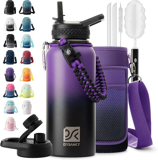 DYSANKY Insulated Water Bottle | Thickened Stainless Steel Vacuum Metal | Portable Sports Water Jug for Gym and Hiking with Straw, Carrier Bag, Handle Strap | BPA-Free 32 oz