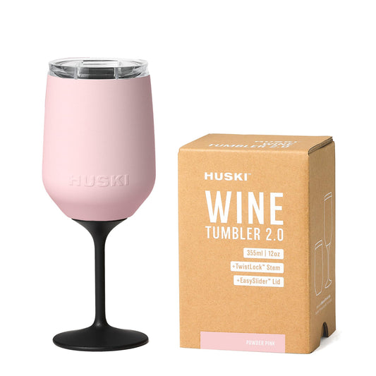 Huski Wine Tumbler 2.0 | NEW | Award-winning Design with Detachable Stem | Premium Stainless Steel Wine Glass with Lid | Triple Insulated Tumbler | 12oz Capacity | Great Gift (Powder Pink)