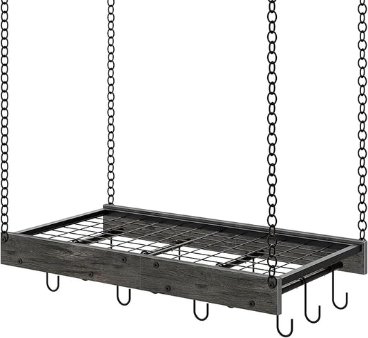 CHOEZON Hanging Pot Rack, Ceiling Mounted Pot Hanger, Vintage Pot Rack for Kitchen, Pot Storage Organizer, with 12 S-Shaped Hooks, for Cookware Storage, Space Saving, Charcoal Black and Black TPR01BC