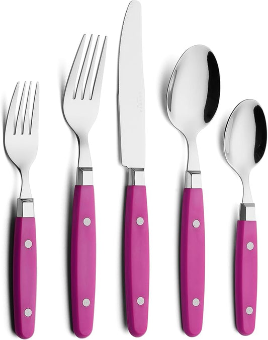 ANNOVA Silverware Set Stainless Steel Cutlery Color Handle With Rivet/Retro Flatware (Pink, 20 Pieces)