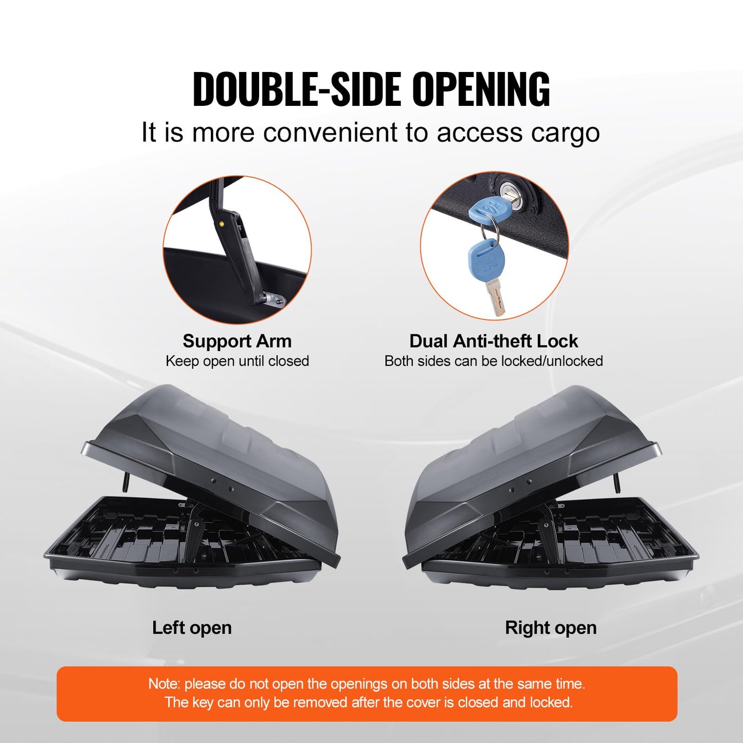 VEVOR Rooftop Cargo Carrier, 18 Cubic Feet Roof Cargo Box, ABS Hard Shell Roof Box, with Dual-Sided Opening and 2 Reinforced Straps, Aerodynamic, Suitable for most Crossbar, for Car, Wagon, SUV, Black