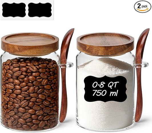 ComSaf of 2(0.8Qt) Glass Coffee Canister, Airtight Coffee Container with Spoon for Coffee Lovers to Store Whole Beans or Grounds, Coffee Jar Organize Coffee Bar & Office Tabletop