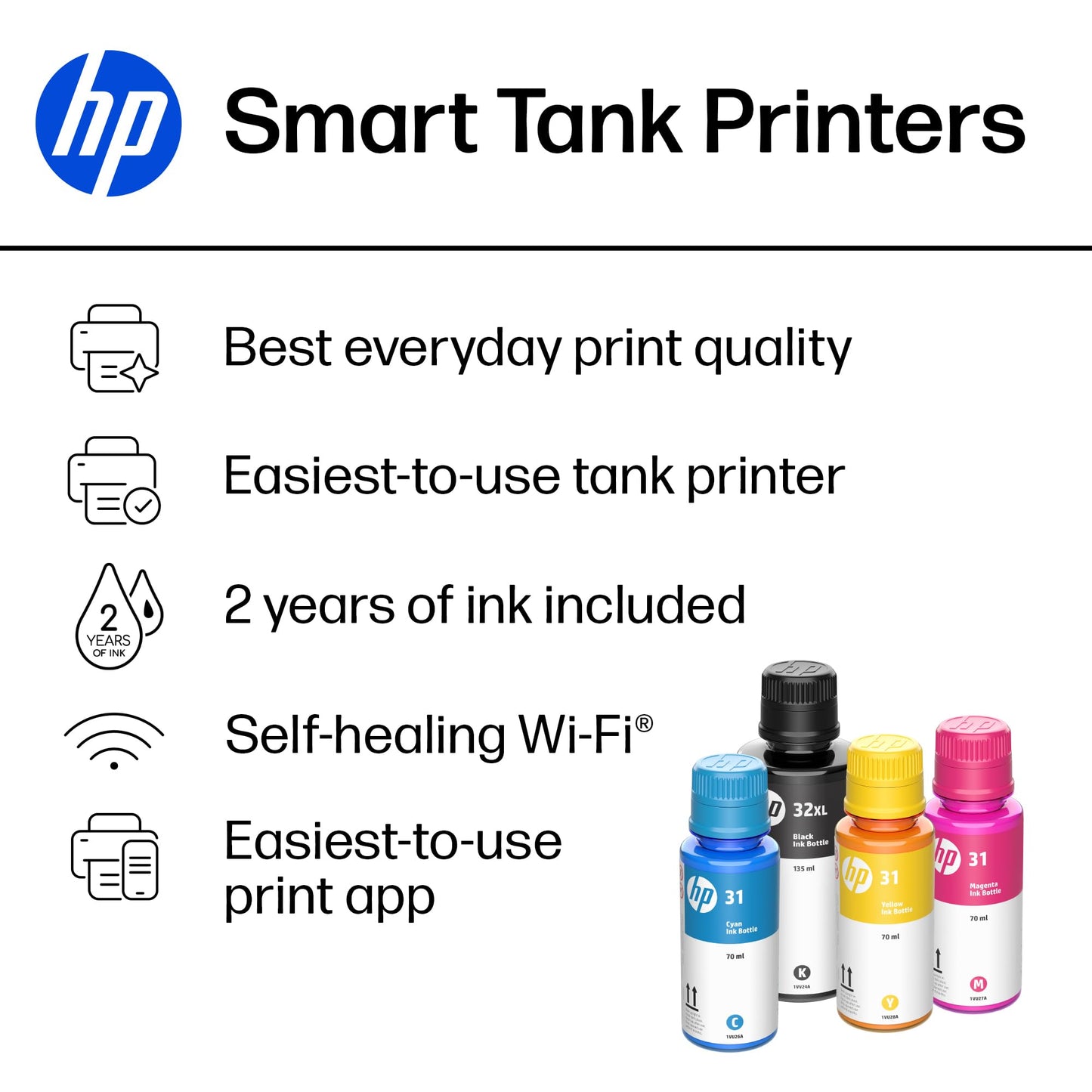 HP Smart Tank 7602 Wireless All-in-One Ink Tank Printer, Scanner, Copier with 2 years of ink included, Best-for-home office, Refillable, AI-enabled (28B98A)