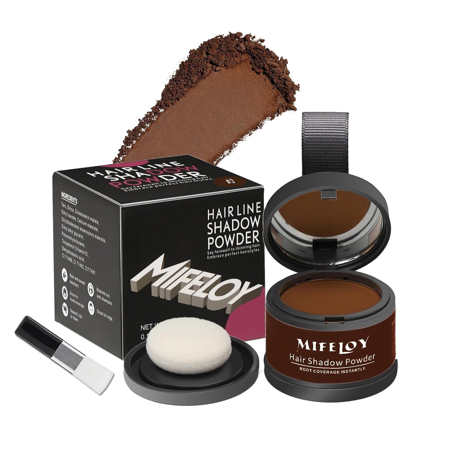 Root Touch Up Powder, Instantly Gray Hair Cover Up, Women Color Root Coverage Shadow Powder for Thinning Grey Hairline, Men Roots Concealer for Hair Loss Beard Line Eyebrow, Dark Brown
