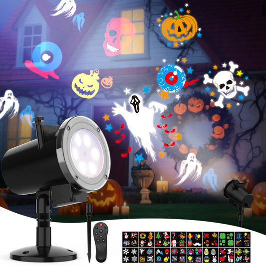 Holiday Projector Lights Outdoor, WFOJOO Led Christmas Projector Light with 16pc Slides Patterns IP65 Waterproof Christmas Decorations Birthday Party Decorative Indoor Outdoor Lighting Projectors