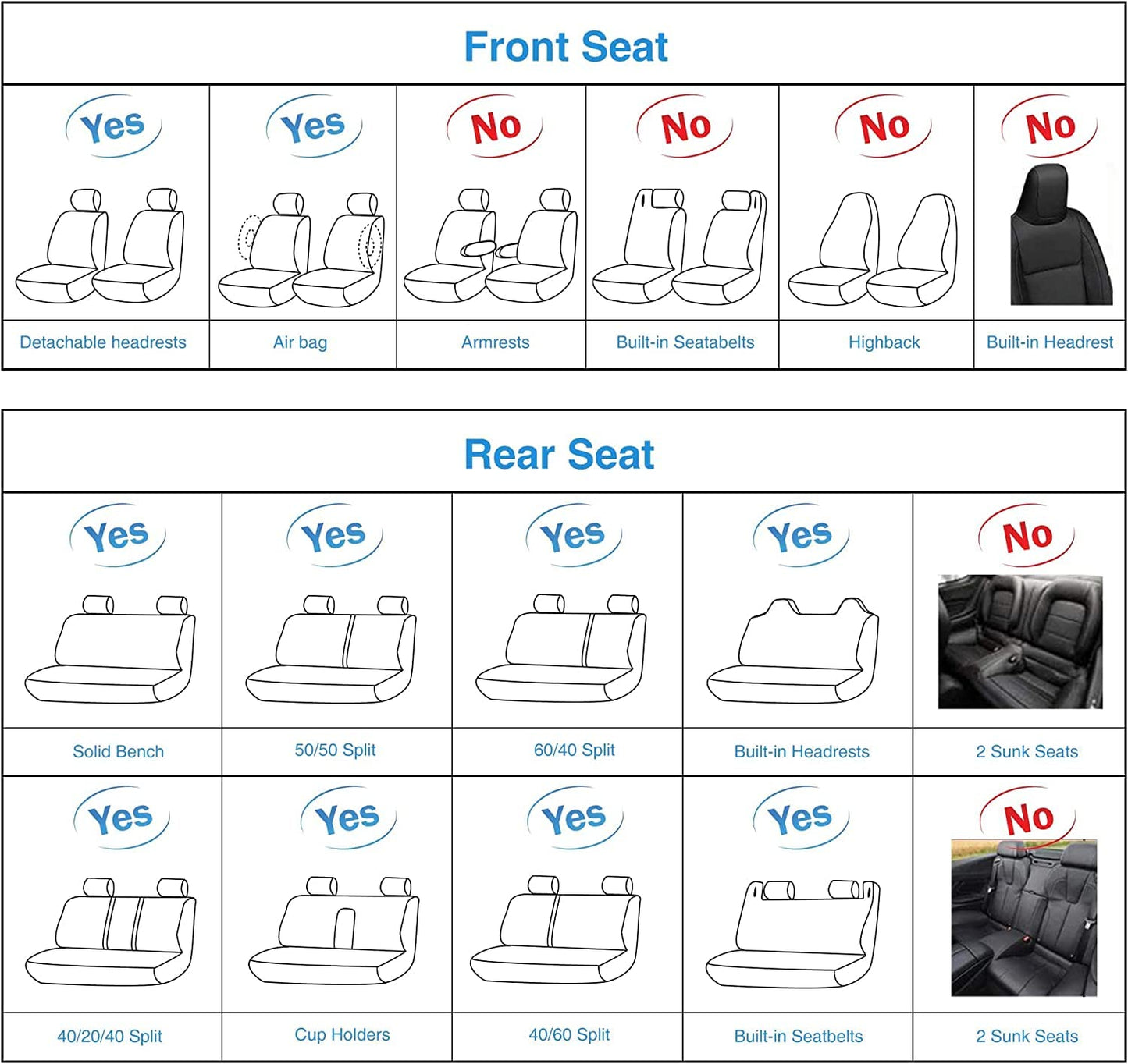 AOOG Leather Car Seat Covers with Car Backseat Organizer, Universal Automotive Vehicle Seat Cover for Most Sedan SUV Pick-up Truck, Full Set, Black&Grey