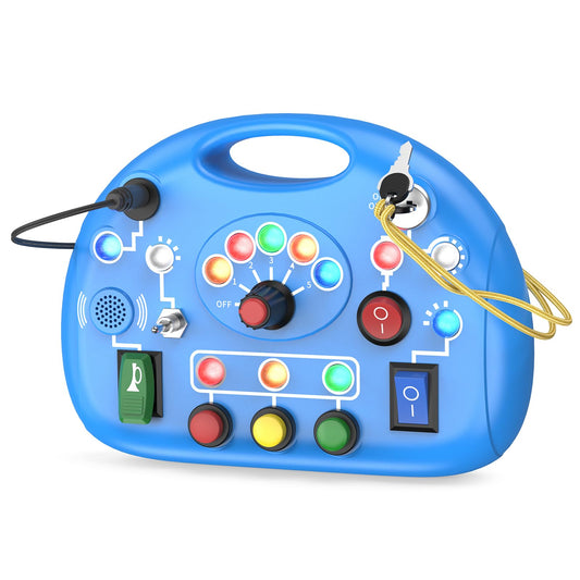 JIWORT Busy Board with LED Light, Montessori Busy Board for 1+ Year Old, Sensory Toys for Toddlers 1-3, Fidget Board Travel Toys for Kids Preschool Learning Activities Boys Birthday (Blue)