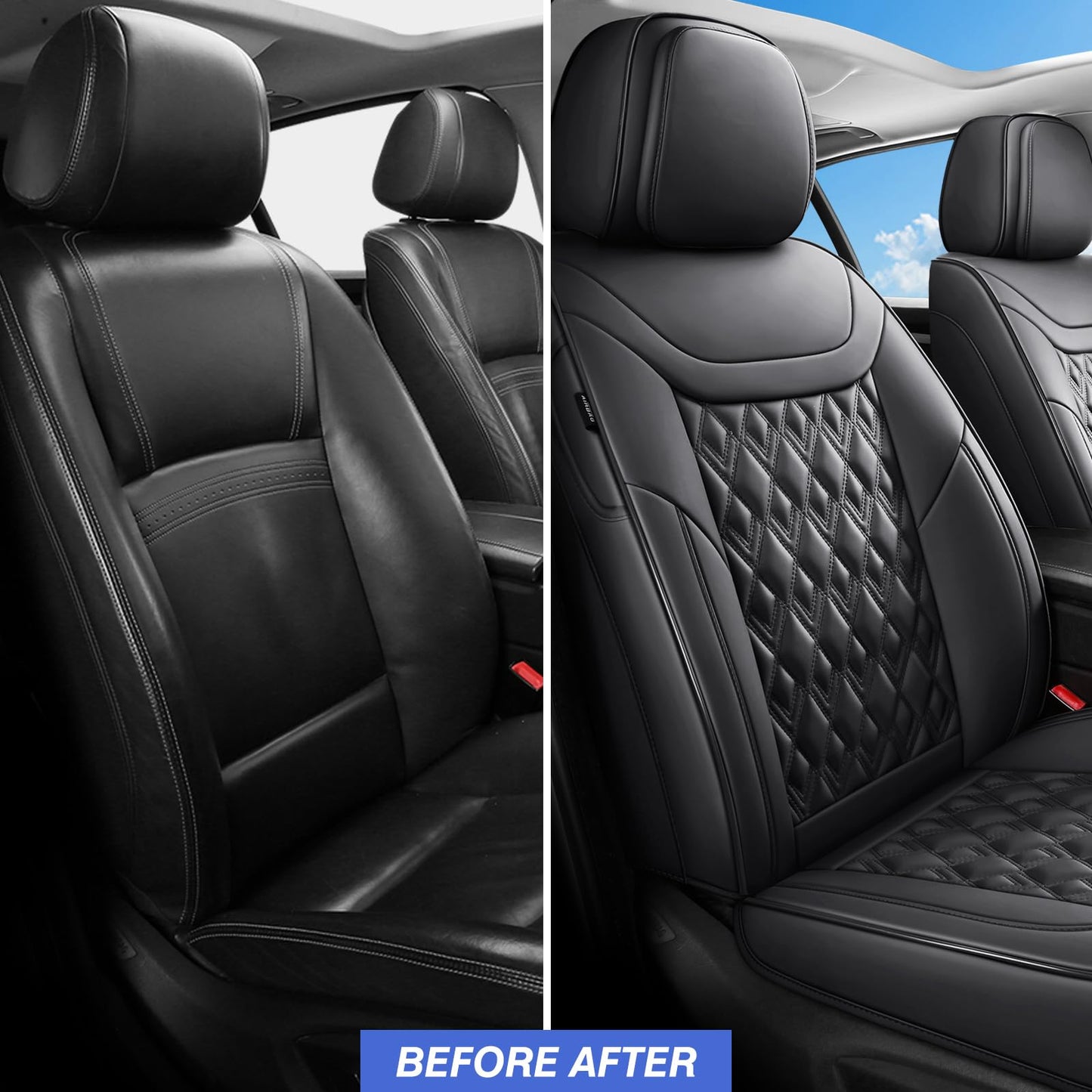 COMFDRIVE Car Seat Covers Full Set, Leather Seat Covers for Cars, Car Seat Protector Waterproof, Non-Slip Car Interior Covers Fit for Most Cars, SUV, Vans, Trucks,5Seaters,Full Set,Black
