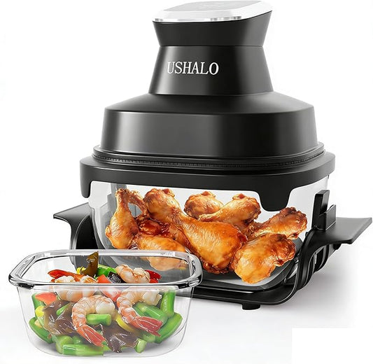 4-in-1 Glass Air Fryer, 1500W High Power Countertop Oven with Dual Glass Baskets with Lids, 180-400℉ Precise Heat Air Fryer Oven, PFOA & PFAS-Free, Dishwasher Safe, Ideal Kitchen Gift