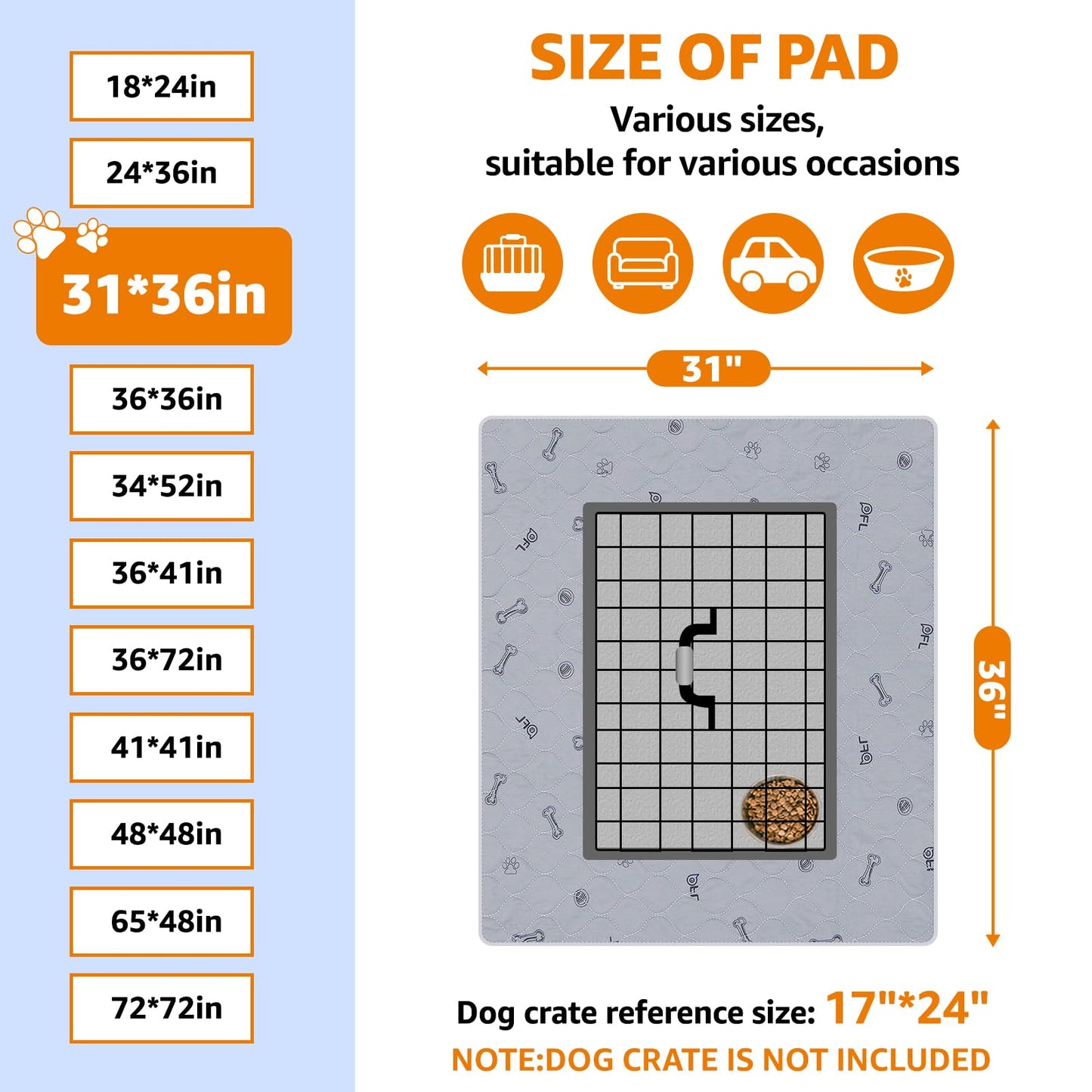Washable Pee Pads for Dogs, 2Pack Puppy Pads Washable with Bone Print,Absorbent Reusable Whelping Pads Non-Slip Dog Mats for Floor Protector, Couch Cover, Crate, Potty Training 31x36