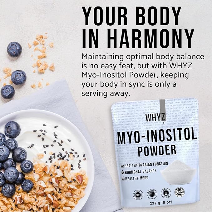 Myo-Inositol Powder 8oz, Natural Myo Inositol Supplement for Ovarian Support, Fertility and Hormonal Balance, Pure Inositol Powder, Myo-Inositol Supplement for Energy, Brain Health, 454 Servings