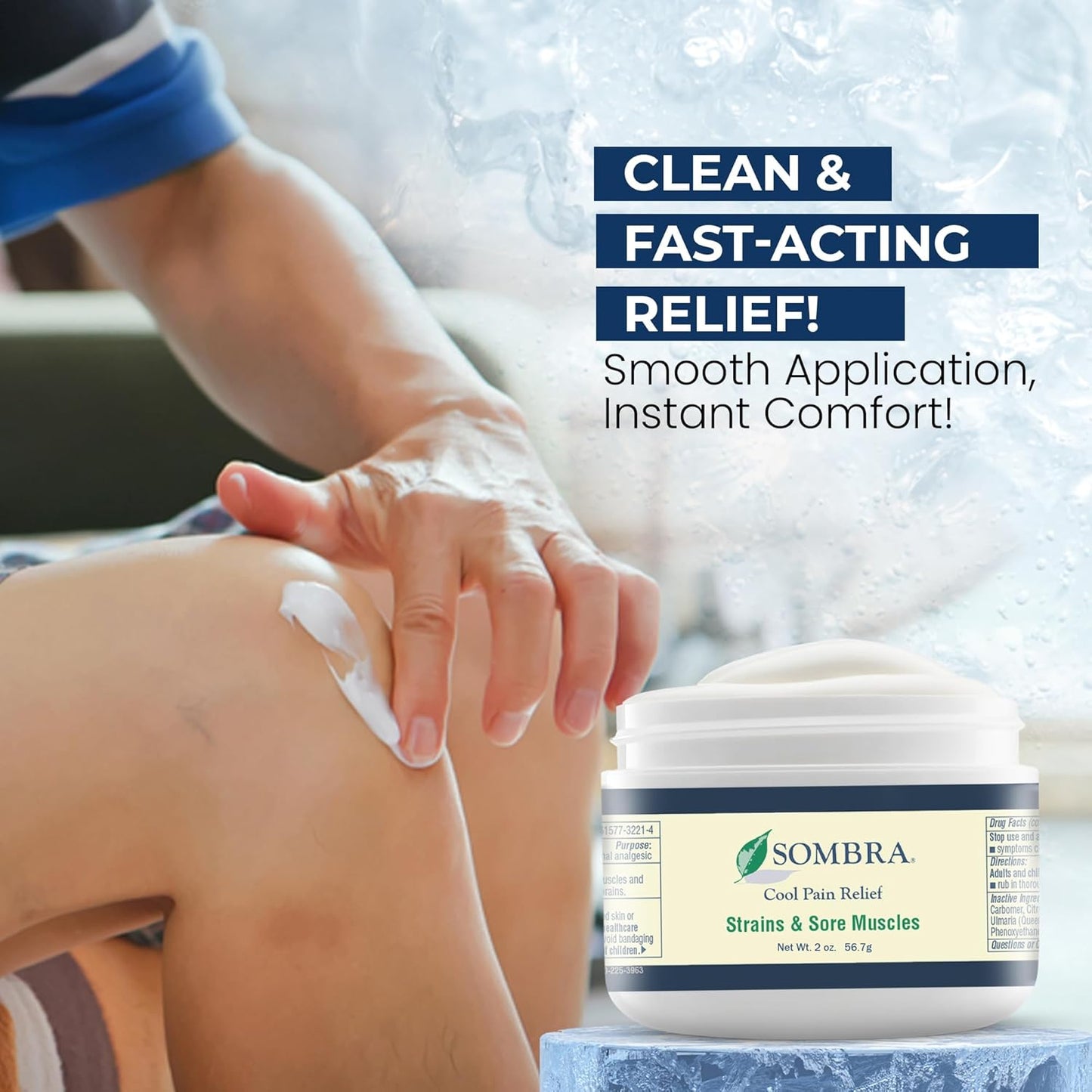 Sombra Cool Pain Relief Gel Cold Pain Relief for Swelling, Growing Pains, Soreness, Post-Workout, Vegan Formula Free of Artificial Fragrances, Dyes, NSAID, Wax, Petroleum, Alcohol - 2oz Jar (2 Pack)