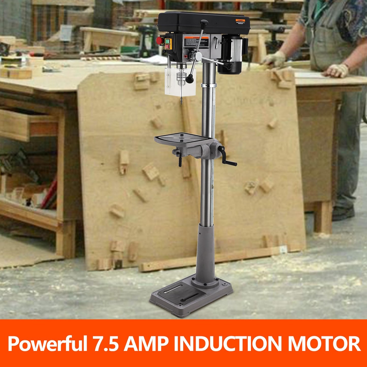 GarveeTech 13 in Floor Drill Press, 7.5 Amp 120V Pure Copper Motor with Swing-away Safety Guard, 288-3084 RPM Variable Speed, 0-45°Tilting Worktable, Tabletop Drilling Machine for Wood Metal