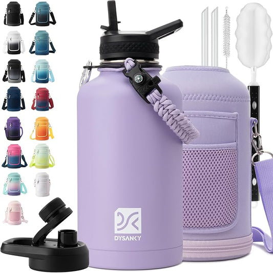 DYSANKY Insulated Water Bottle | Thickened Stainless Steel Vacuum Metal | Portable Sports Half Gallon Large Water Jug for Gym and Hiking with Straw, Carrier Bag, Handle Strap | BPA-Free 64 oz