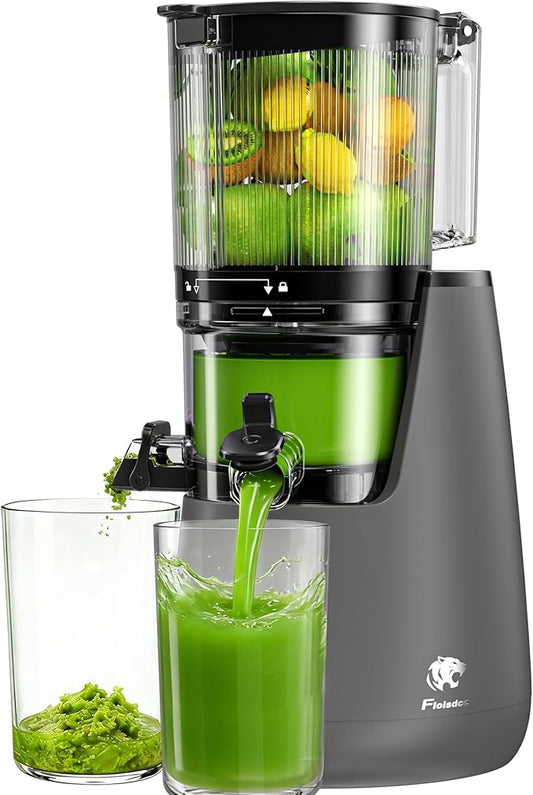 Cold Press Juicer, 6" Extra Large Feed Chute Slow Masticating Juicer Machines, Powerful AC Brushless Motor, Self Precut System, Juicer Machines with BPA-Free, Extra one Replace juicer strainer