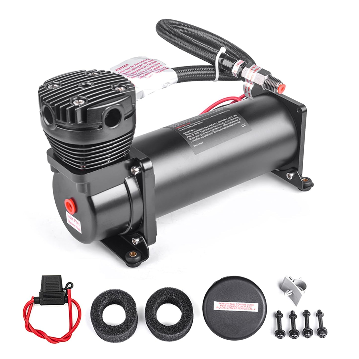 ZHSYMX Heavy Duty 200 PSI Air horn Compressor, 1/4 NPT Train Horn/Air Ride Compressor, Fittings for 12V Train/Truck/Car,Air Suspension BLACK