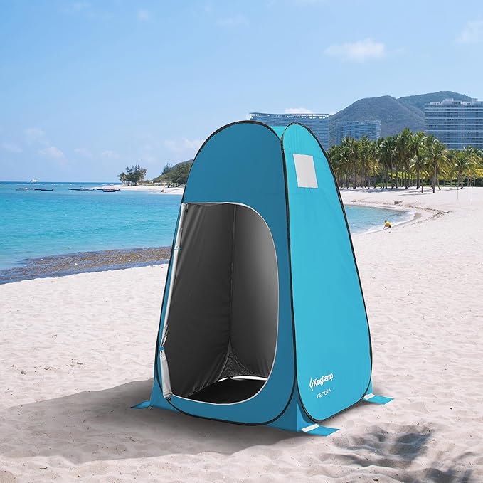 KingCamp Camping Shower Tent, Portable Outdoor Privacy Toilet & Changing Tent Windproof & Waterproof Easy Setup 1 or 2 Room Shelter with Shower Bag for Camping Hiking Beach
