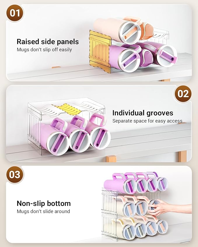 Larger Water Bottle Holder for Stanley Quencher H2.0 Tumbler with Handle, Cabinet Organizer for Stanley Cup Accessories, Kitchen Organizers and Storage for Tumbler Mug Cup Gifts (Larger-12-bottle)