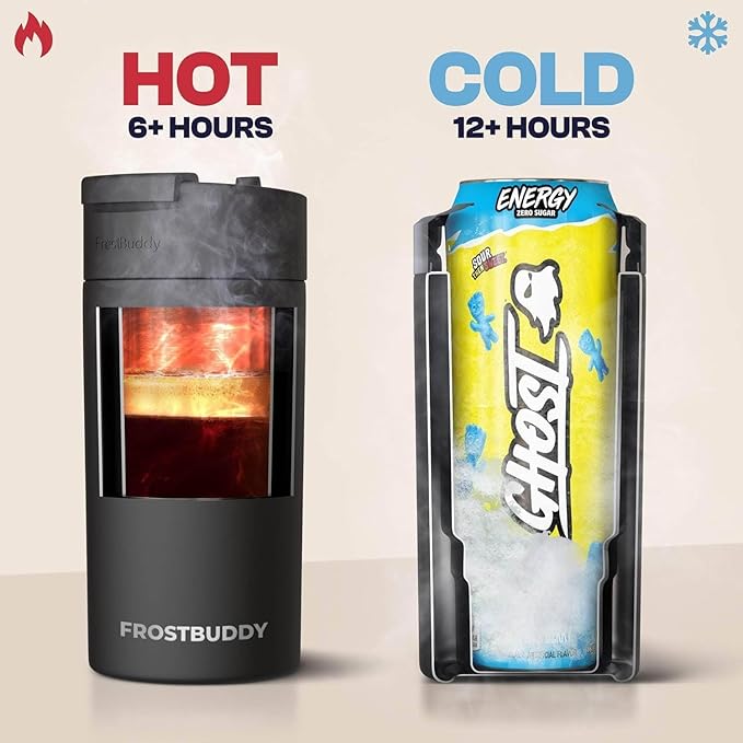 Frost Buddy Universal Buddy Can Cooler - Fits All - For Regular 12 & 16 oz or Slim-Size Bottles - Insulated Double-Walled Stainless Steel (Black Leopard)