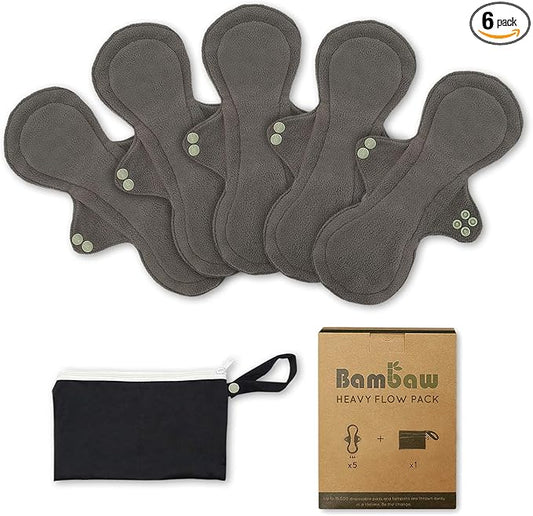 Reusable Pads for Women with Discreet Pouch | Reusable Period Pads | Reusable Sanitary Pads for Women | Sanitary Heavy Pad | Reusable Pads Menstrual | Reusable Incontinence Pads for Women | Bambaw