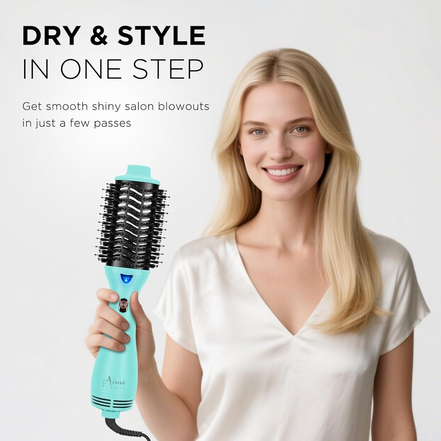 Hot Air Brush, Aima Beauty Professional One Step Hair Dryer & Volumizer 4 in 1 Upgrade Anti-Scald Negative Ionic Technology for All Hair Types, Light Green