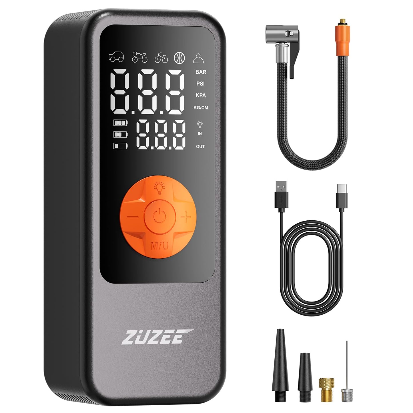 Tire Inflator Portable Air Compressor, 4X Faster & High-Capacity Battery, Portable Tire Inflator with Digital Pressure Gauge, LED Light, 150PSI Air Pump for Car Tires, SUV, Motorcycle, Bike, Ball, etc