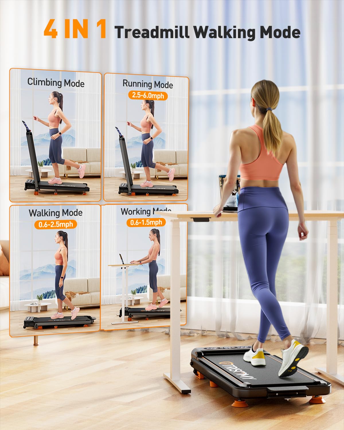 8% Incline Walking Pad with Handle Bar, Upgrade 3.5HP Small Treadmill for Home, Portable Walking Pad 300+lb Capacity, Foldable Walking Pad Treadmill, Remote, Smart App, Low Noise, Shock Absorption