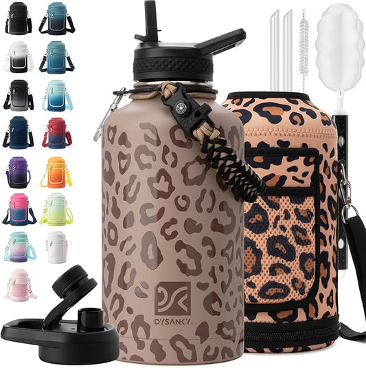 DYSANKY Insulated Water Bottle | Thickened Stainless Steel Vacuum Metal | Portable Sports Half Gallon Large Water Jug for Gym and Hiking with Straw, Carrier Bag, Handle Strap | BPA-Free 64 oz