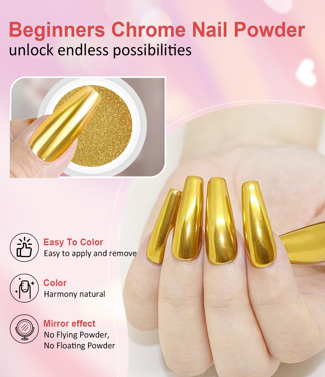 Chrome Powder for Nails: 6pcs Metallic Effect Chrome Powder Aurora Mermaid Iridescent Holographic Nail Powder Pigment Glitter Nail Powder Nailr Art Decoration