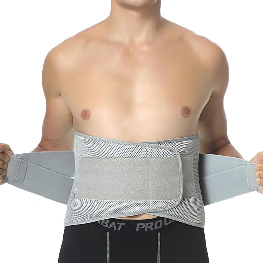 NeoTech Care Adjustable Compression Back Brace Lumbar Support Belt, Grey, Size XL