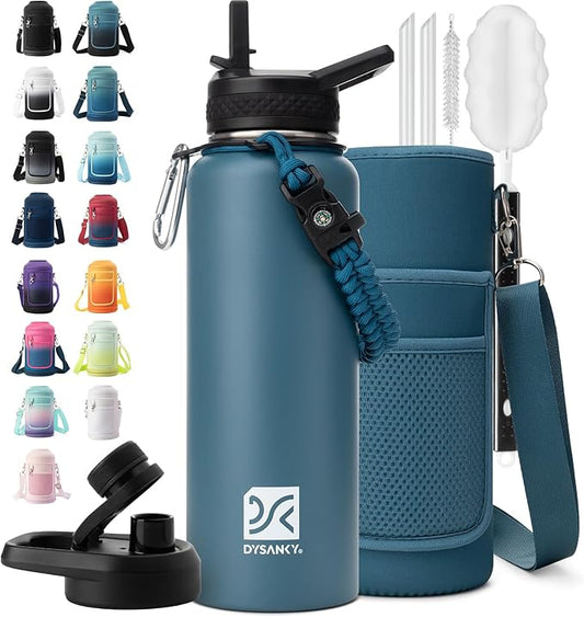 DYSANKY Insulated Water Bottle | Thickened Stainless Steel Vacuum Metal | Portable Sports Water Jug for Gym and Hiking with Straw, Carrier Bag, Handle Strap | BPA-Free 40 oz