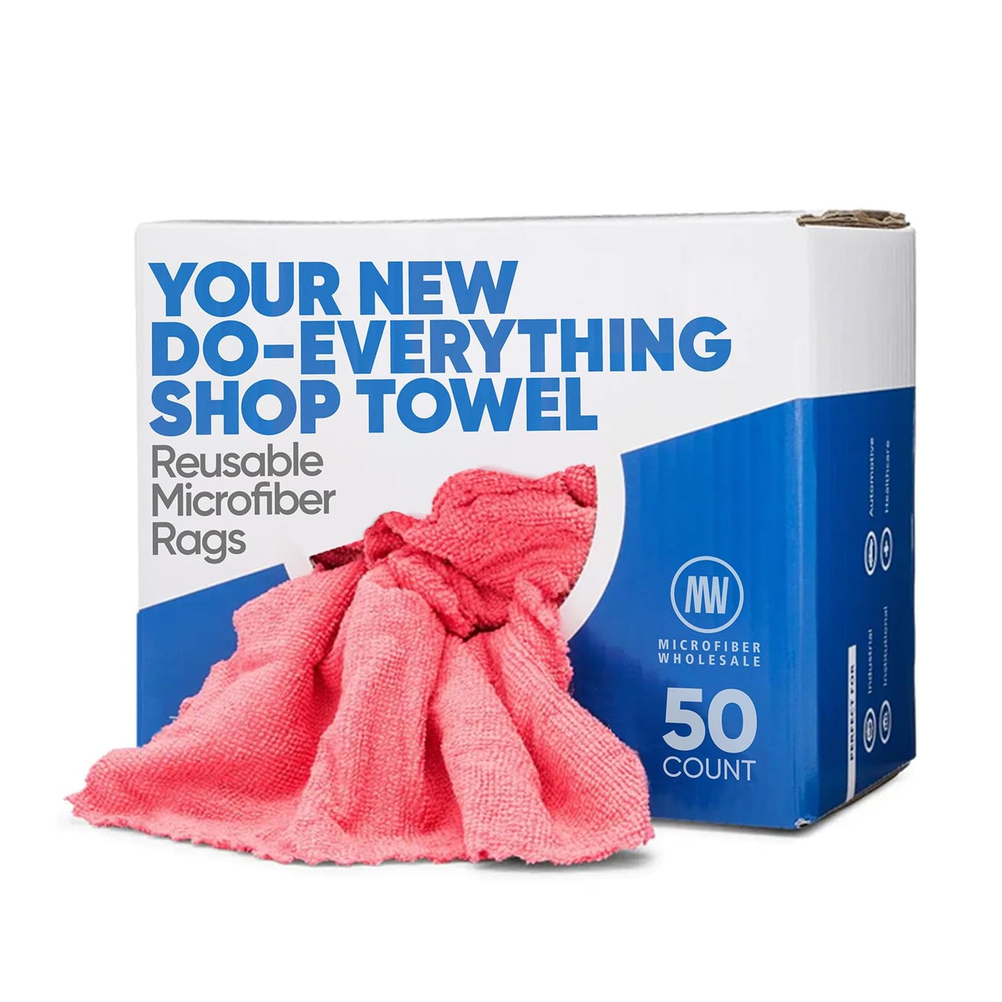 Microfiber Shop Towels | MWipes Reusable Red Shop Rags | 50 Rags in a Box (400 Count) | Super Absorbent, Machine Washable Hundreds of Times | Automotive, Paint, Industrial, Detailing