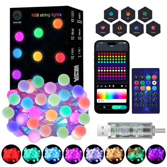 Super RGB Color Changing Globe String Lights, 33ft Smart Fairy String Lights with APP Control, Mini Ball LED Twinkle Lights Hanging for Indoor Outdoor Bedroom Party Garden Camping Christmas Decoration